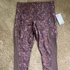 Athleta Rainer printed mesh tight leggings sandstone smoked almond brown